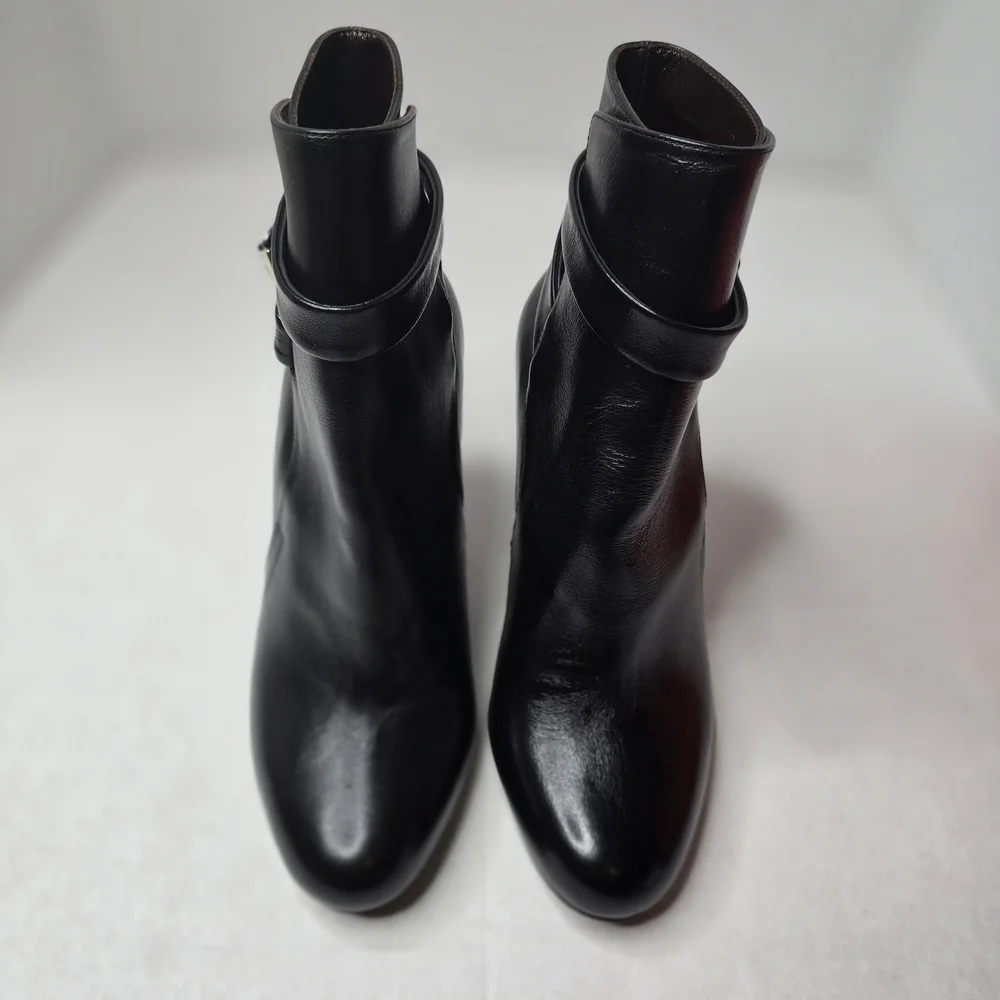 NWT Chloe Black Leather Ankle Booties, Sz 37.5 - Picture 4 of 8